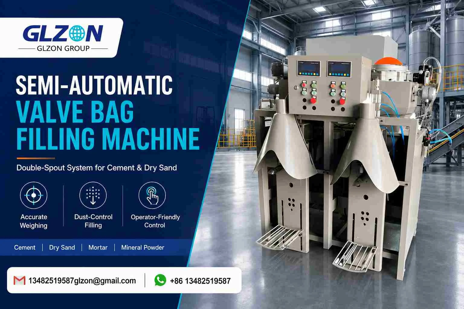 Semi-automatic double-spout valve bag filling machine for cement and dry sand